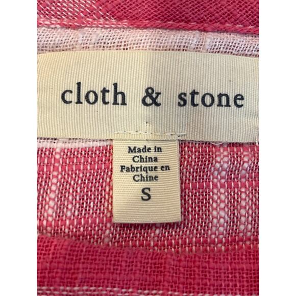 Cloth and Stone x Anthropologie Pink White Check Linen Blend Shirt Small - Picture 5 of 8